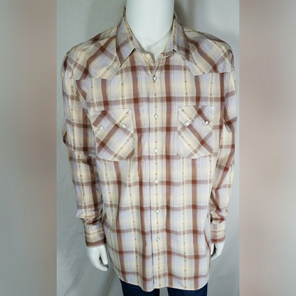 Lucky Brand Western Shirt Brown Plaid X-Large XL